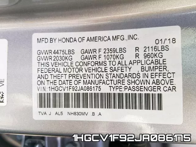 1HGCV1F92JA086175 фото 2