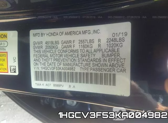 1HGCV3F53KA004982 фото 10