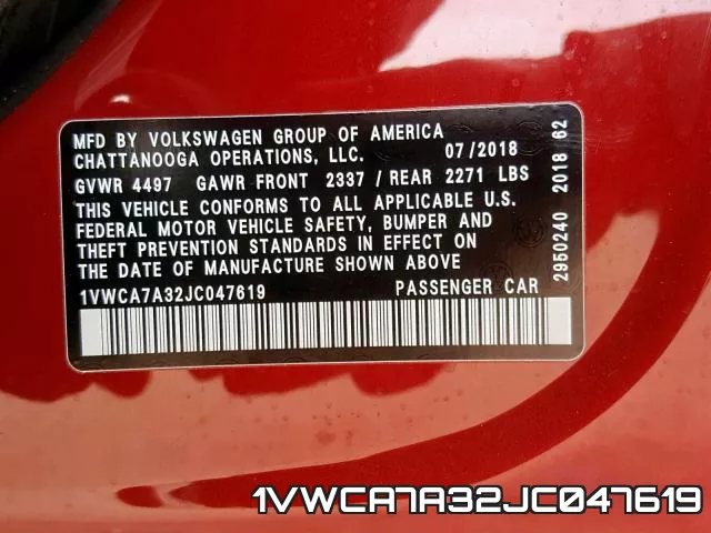 1VWCA7A32JC047619 фото 2