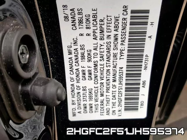 2HGFC2F51JH595374 фото 2