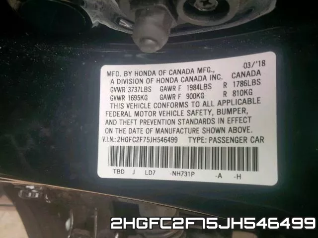 2HGFC2F75JH546499 фото 2