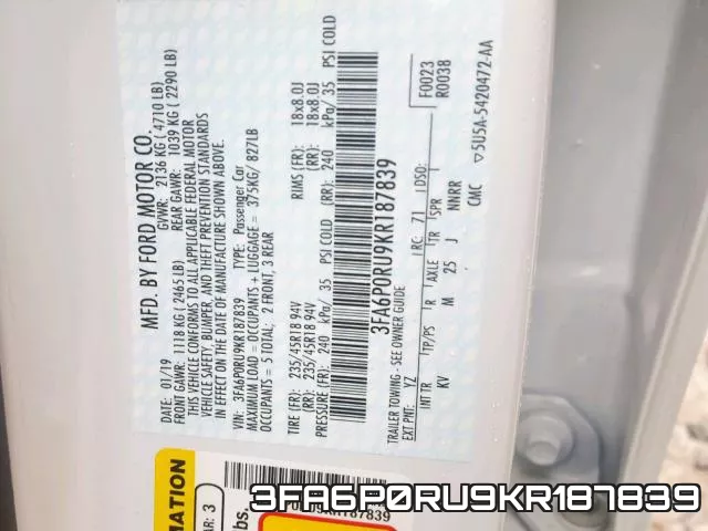 3FA6P0RU9KR187839 фото 2