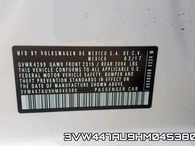 3VW447AU9HM045380 фото 2