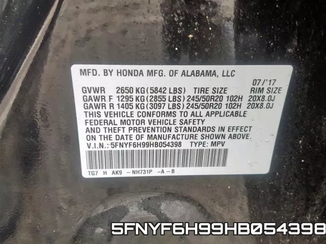 5FNYF6H99HB054398 фото 2