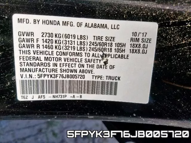 5FPYK3F76JB005720 фото 2