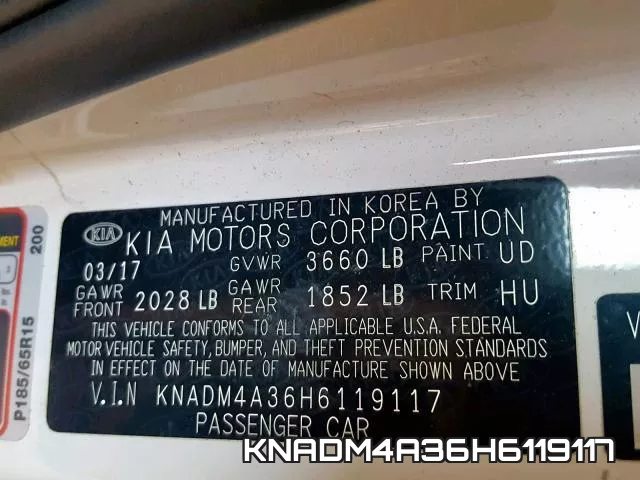 KNADM4A36H6119117 фото 2