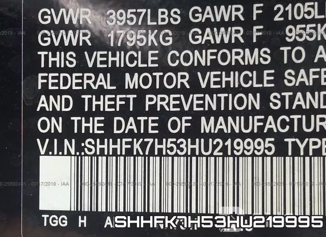 SHHFK7H53HU219995 фото 10