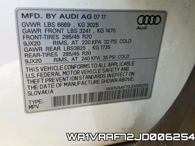 WA1VAAF72JD006254 фото 2