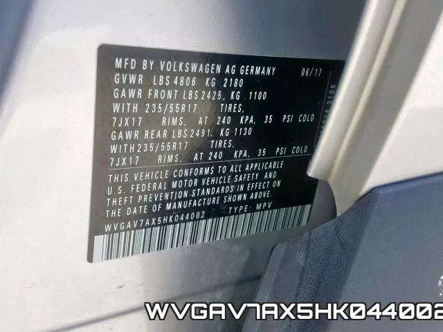 WVGAV7AX5HK044002 фото 2