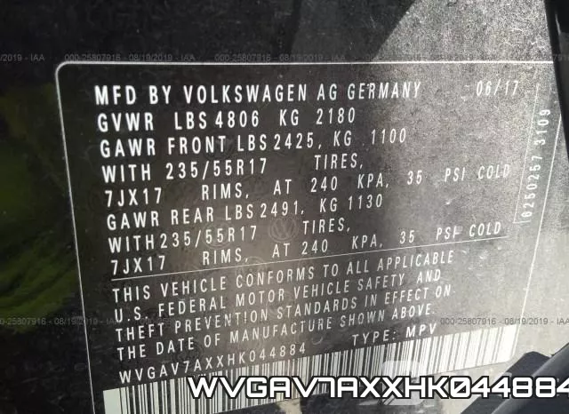 WVGAV7AXXHK044884 фото 10