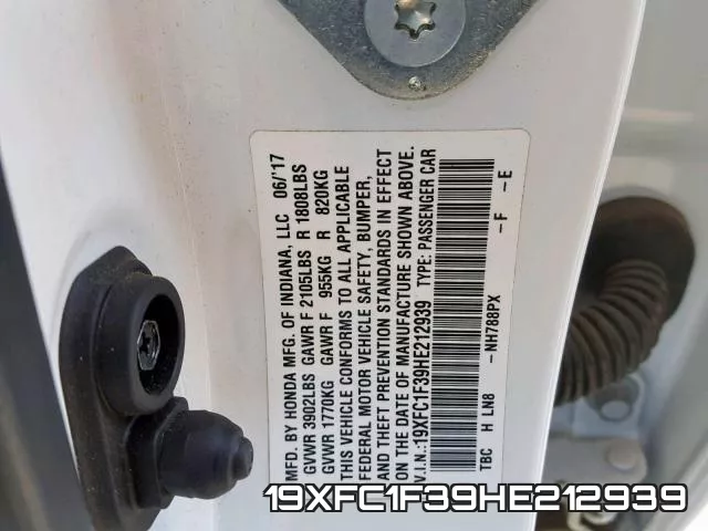 19XFC1F39HE212939 фото 2