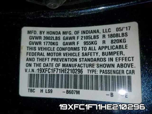 19XFC1F71HE210296 фото 2