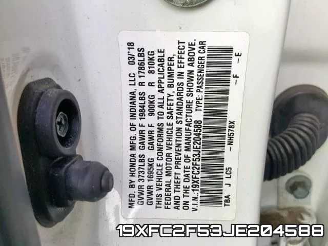 19XFC2F53JE204588 фото 2