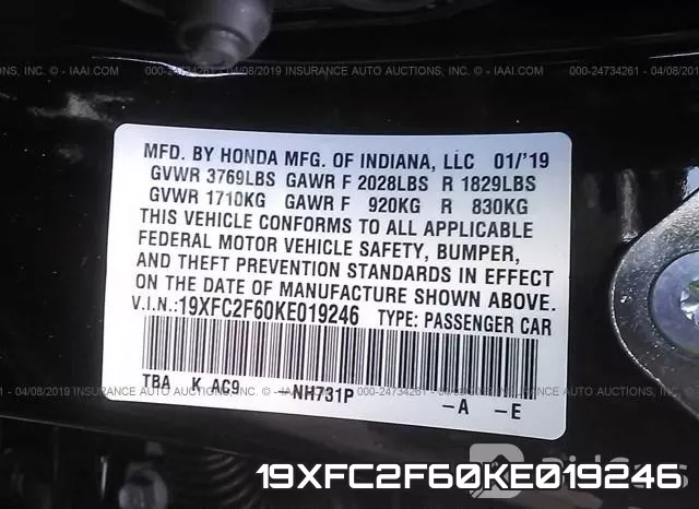 19XFC2F60KE019246 фото 10