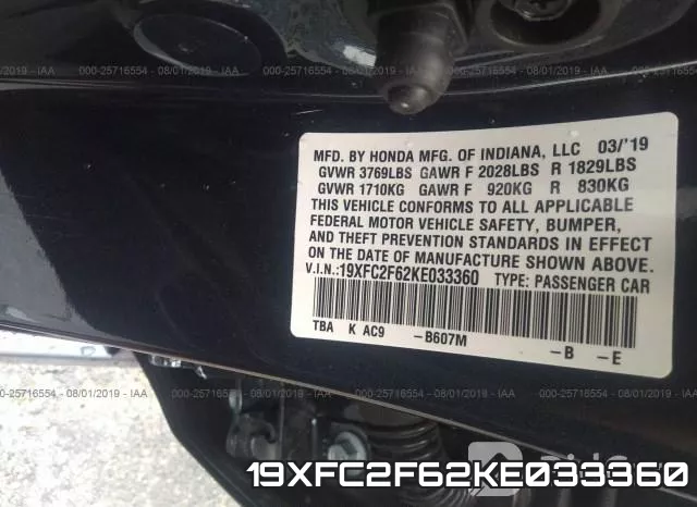19XFC2F62KE033360 фото 10
