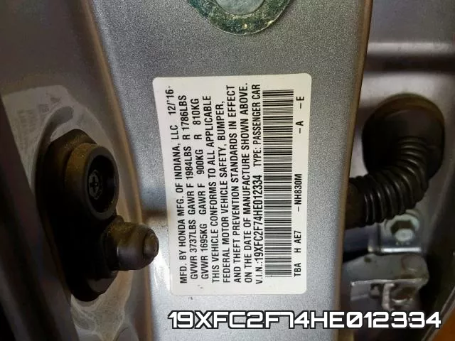 19XFC2F74HE012334 фото 2