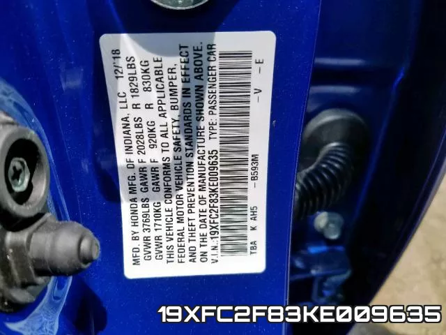 19XFC2F83KE009635 фото 2