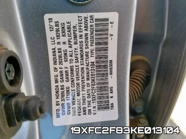 19XFC2F83KE013104 фото 2