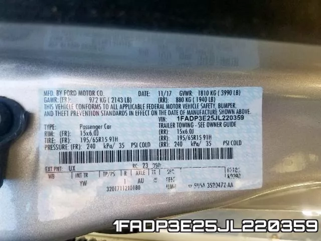 1FADP3E25JL220359 фото 2