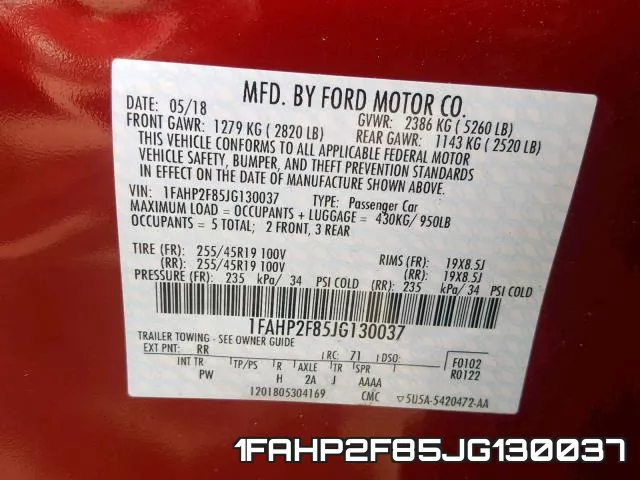 1FAHP2F85JG130037 фото 2