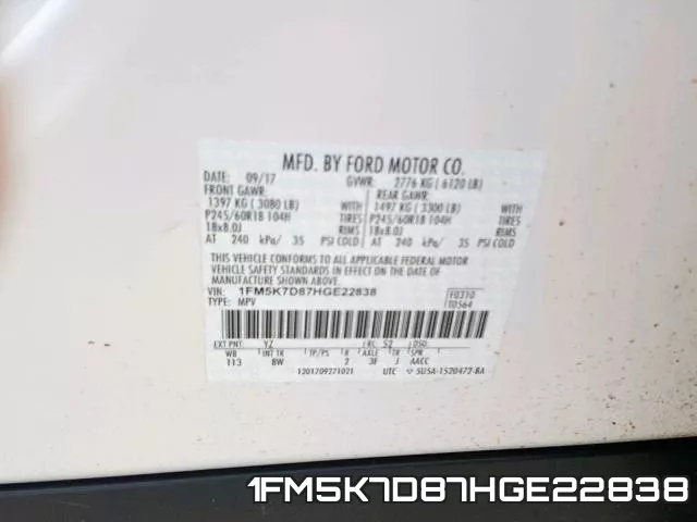 1FM5K7D87HGE22838 фото 2