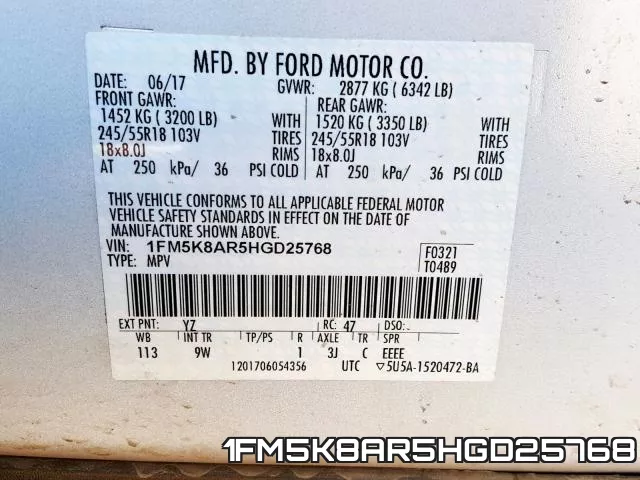1FM5K8AR5HGD25768 фото 2