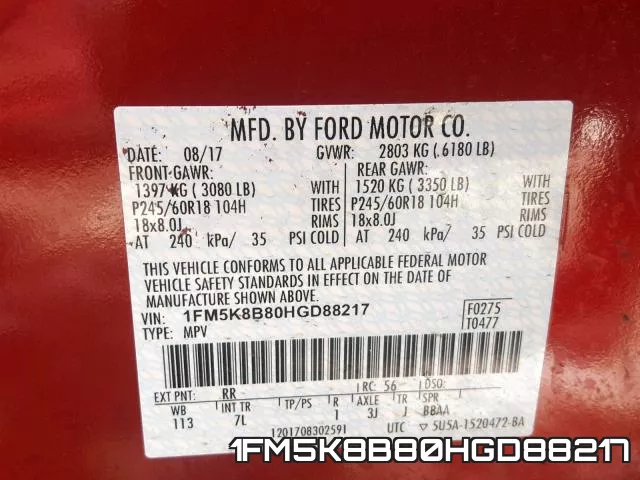 1FM5K8B80HGD88217 фото 2