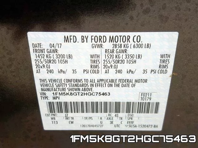 1FM5K8GT2HGC75463 фото 2