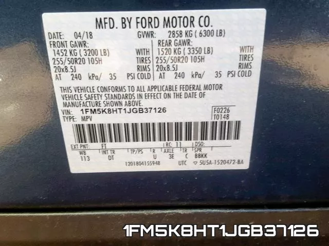 1FM5K8HT1JGB37126 фото 2