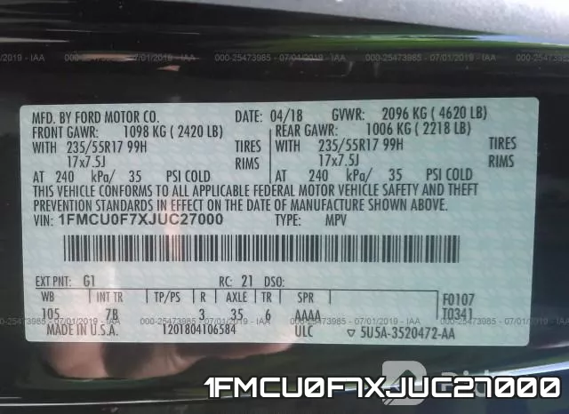 1FMCU0F7XJUC27000 фото 10