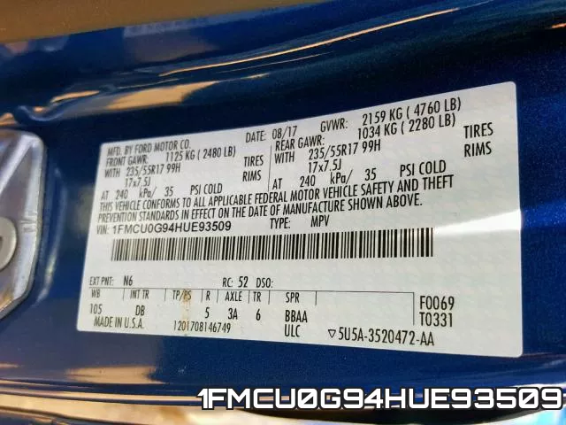 1FMCU0G94HUE93509 фото 2