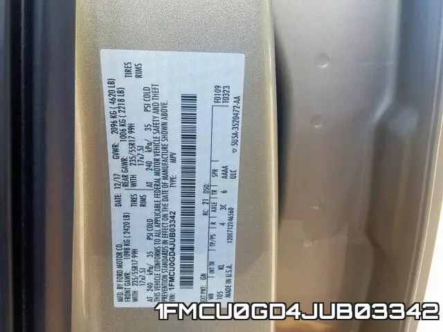 1FMCU0GD4JUB03342 фото 2