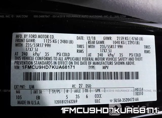 1FMCU9HD7KUA68171 фото 10