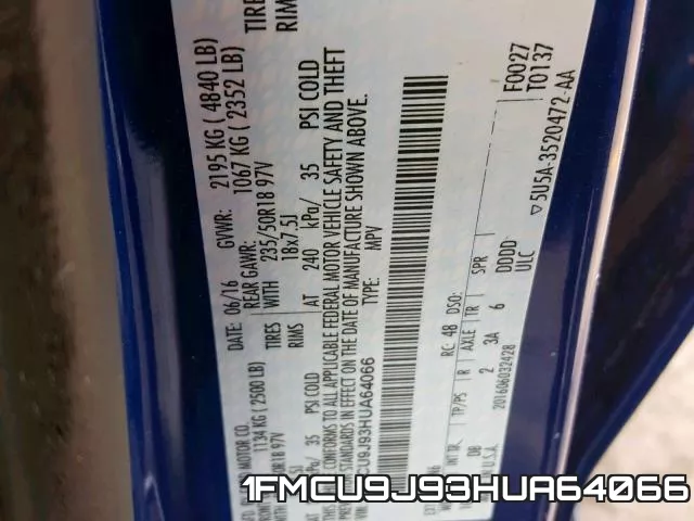1FMCU9J93HUA64066 фото 2