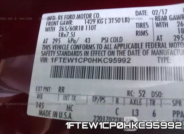 1FTEW1CP0HKC95992 фото 9