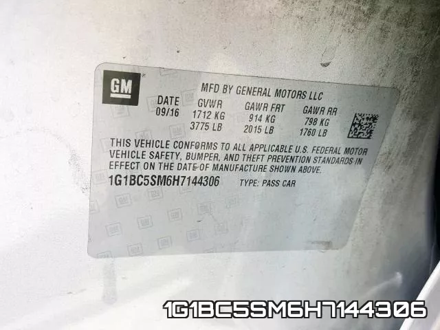 1G1BC5SM6H7144306 фото 2