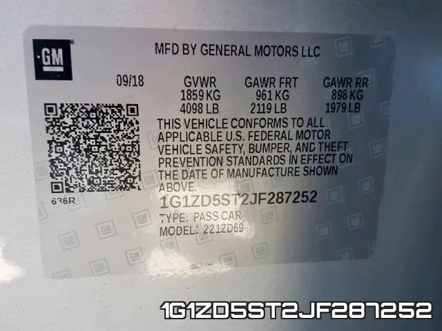 1G1ZD5ST2JF287252 фото 2