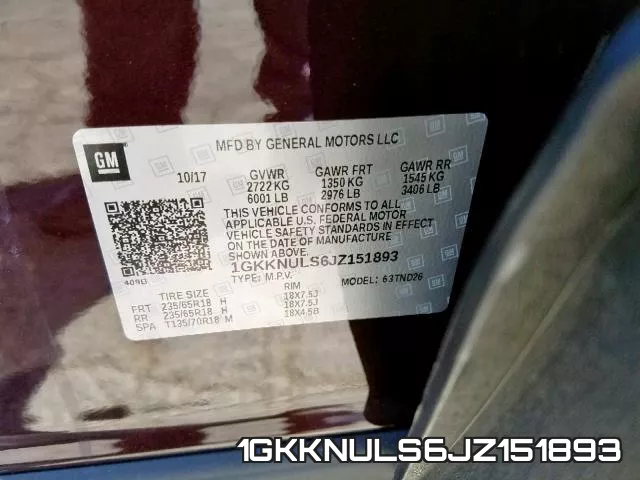 1GKKNULS6JZ151893 фото 2