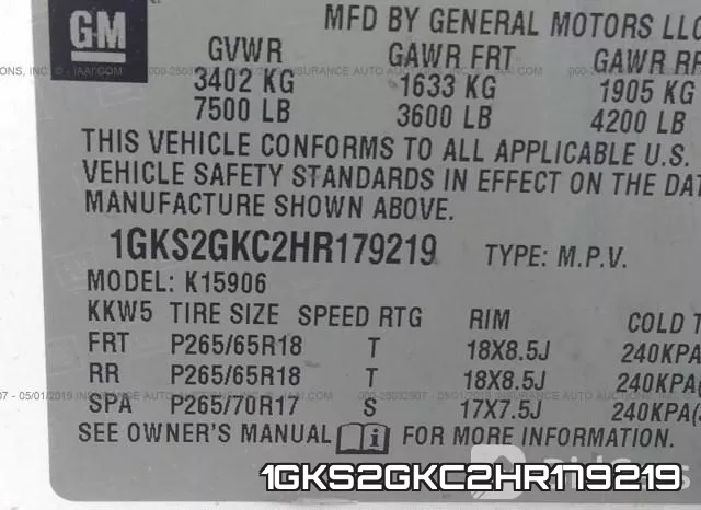 1GKS2GKC2HR179219 фото 10