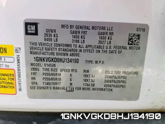 1GNKVGKD8HJ134190 фото 2