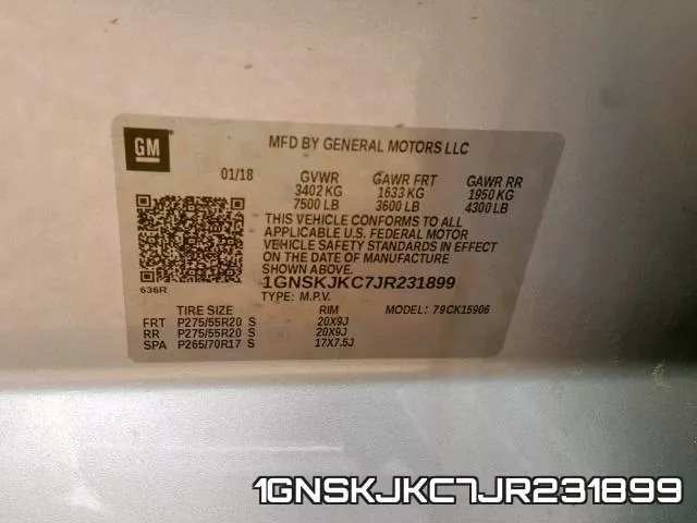 1GNSKJKC7JR231899 фото 2
