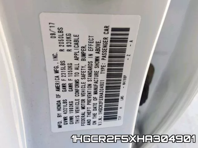 1HGCR2F5XHA304901 фото 2