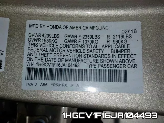1HGCV1F16JA104493 фото 2