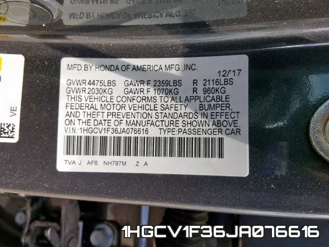 1HGCV1F36JA076616 фото 2