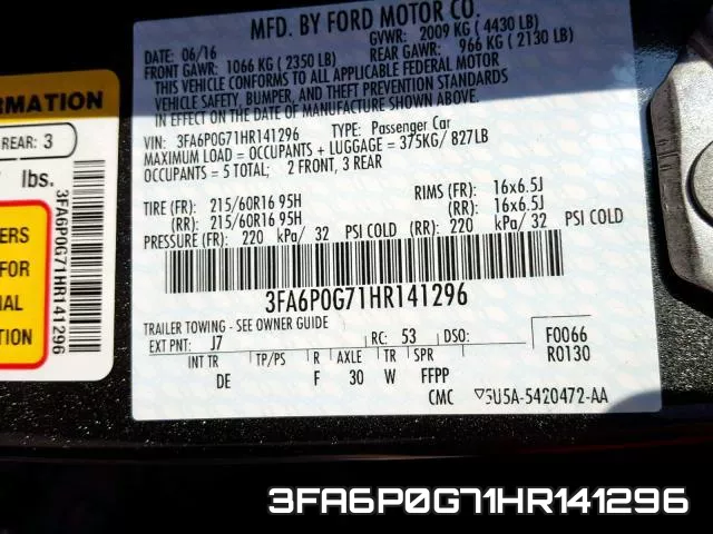 3FA6P0G71HR141296 фото 2