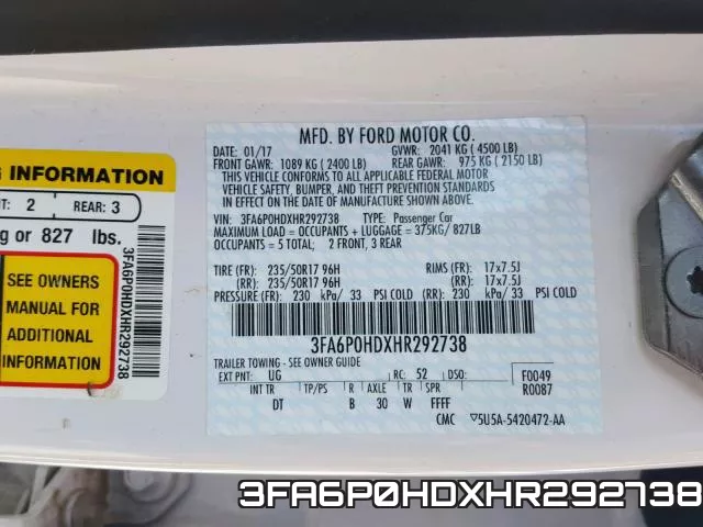 3FA6P0HDXHR292738 фото 2