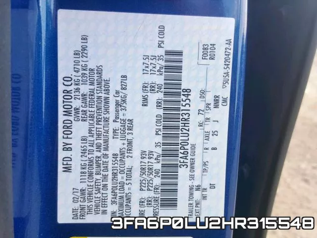 3FA6P0LU2HR315548 фото 2