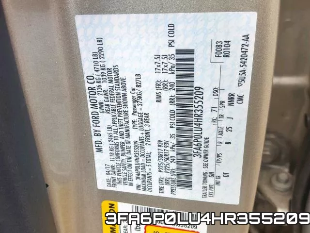 3FA6P0LU4HR355209 фото 2