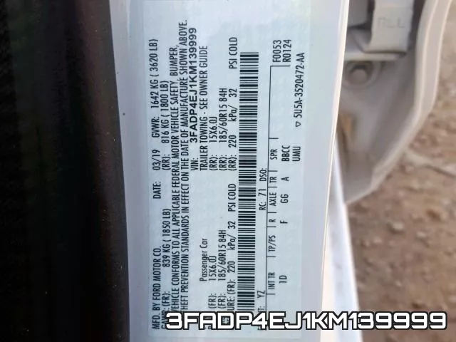 3FADP4EJ1KM139999 фото 2