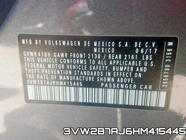 3VW2B7AJ6HM415445 фото 2